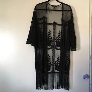 Forever 21 floral embroidered mesh kimono